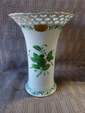 White Ceramic Vase with Green Floral Detail