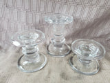 Set of 3 Clear Glass Tapered Candle Holders