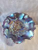 Purple Iridescent Carnival Glass Tri-Footed Candy Dish