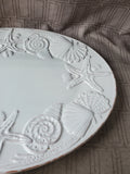 MudPie Seashell White Ceramic Crackle Glaze Serving Platter