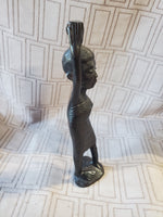 (D) Hand Carved Ebony Wood African Folk Art Statue