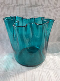 Blue Glass Ruffled Edge Vase