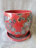Red Ceramic Planter with Saucer