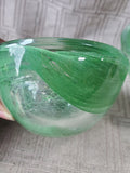 Pair of Kosta Boda Style Green Swirl Glass Candle Votives