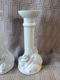 Pair of Portugal Glazed Terracotta Seashell Candlesticks