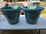 Pair of Large Teal Plastic Planters