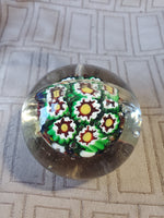 Clear Glass and Millefiori Flower Paperweight