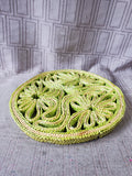 Round Lime Green Woven Rattan Trivet