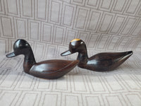 Pair of Carved Dark Wood Duck Figurines