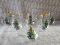 Set of 6 Spode Christmas Tree Stemless Wine Glasses