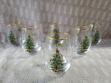 Set of 6 Spode Christmas Tree Stemless Wine Glasses