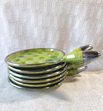 Set of 6 Green Glazed Ceramic Escargot Dishes