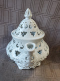 White Ceramic Lace Teapot Tealight Candle Holder