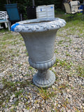 Faux Cement Fiberglass Urn Style Planter (painted light blue/gray)