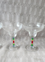 Set of 4 Clear Glass and Multi-Colored Painted Margarita Glasses