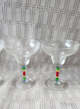Set of 4 Clear Glass and Multi-Colored Painted Margarita Glasses