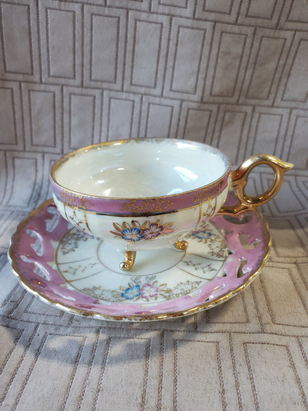 Pink Lusterware Teacup and Saucer Set