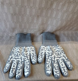 Pair of Temp-Tations by Tara Gray and White Damask Oven Mitts—Size Large
