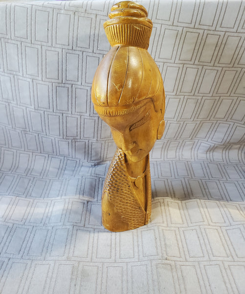 Asian Inspired Hand Carved Wood Woman Bust