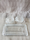 Heavy Clear Glass Creamer and Sugar Set with Serving Tray