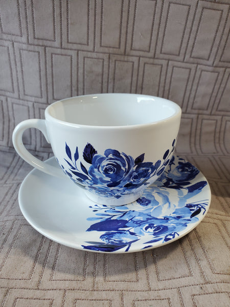 Teleflora Gift Blue Floral Teacup and Saucer Set