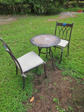 Bronze Tone Metal Bistro Set w/Faux Tile Top Table