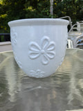 White Glazed Terracotta Planter Pot w/Flowers (F)
