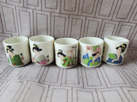 Set of 5 Japanese Porcelain Sake Cups
