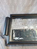 Black Distressed Wooden Mirrored Vanity Tray