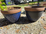Two Large Plastic Planters w/Dirt (Blue Peel Paint on Outside)