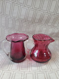Pair of Miniature Cranberry Glass Pitchers