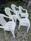 Five Plastic Stacking Outdoor Chairs w/Plastic Cover