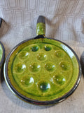 Set of 6 Green Glazed Ceramic Escargot Dishes