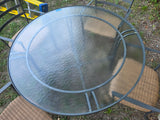 5-Piece Grey Metal Outdoor Dining Set, Glass to Table and All-Weather Wicker Chair Seats