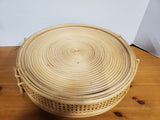 Round Woven Wood and Rattan Serving Tray