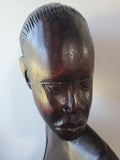 Heavy African Folk Art Dark Wood Woman Bust