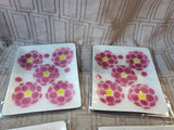 Set of 4 Fused Glass Pink Floral Trinket Dishes