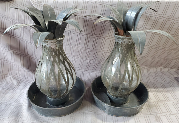 Pair of Glass and Metal Pineapple Candle Votives AS IS—READ DESCRIPTION CAREFULLY**
